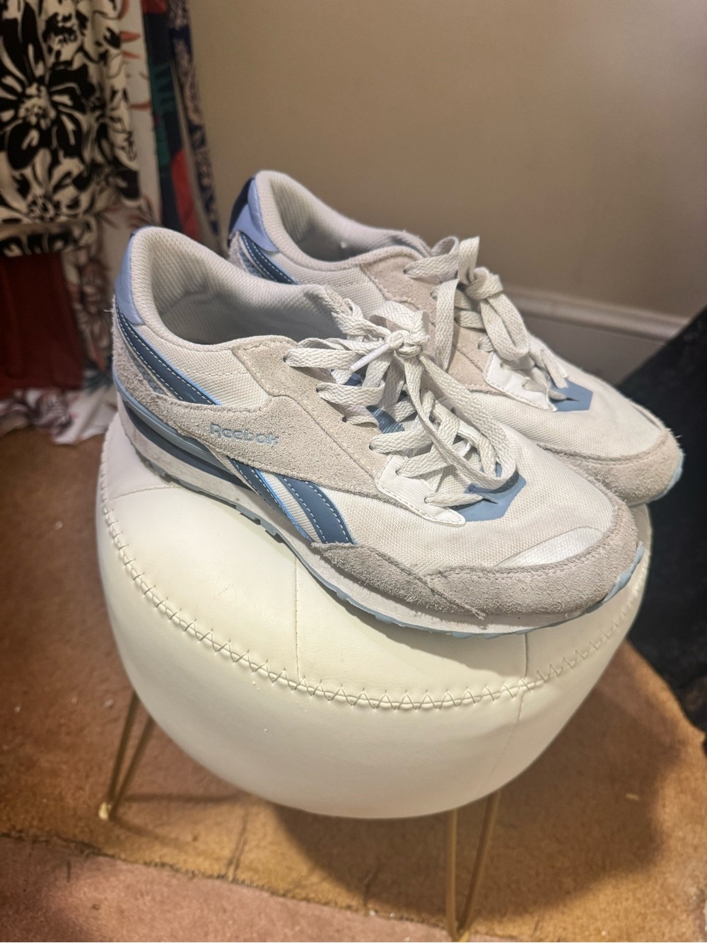 Reebok suede & mesh sneakers in Light Gray and Powder Blue